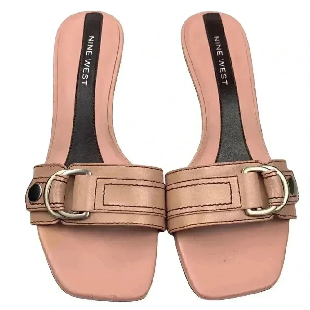 Nine West Yara heels sz 6 mauve pink leather square toe slides vintage 90s y2k